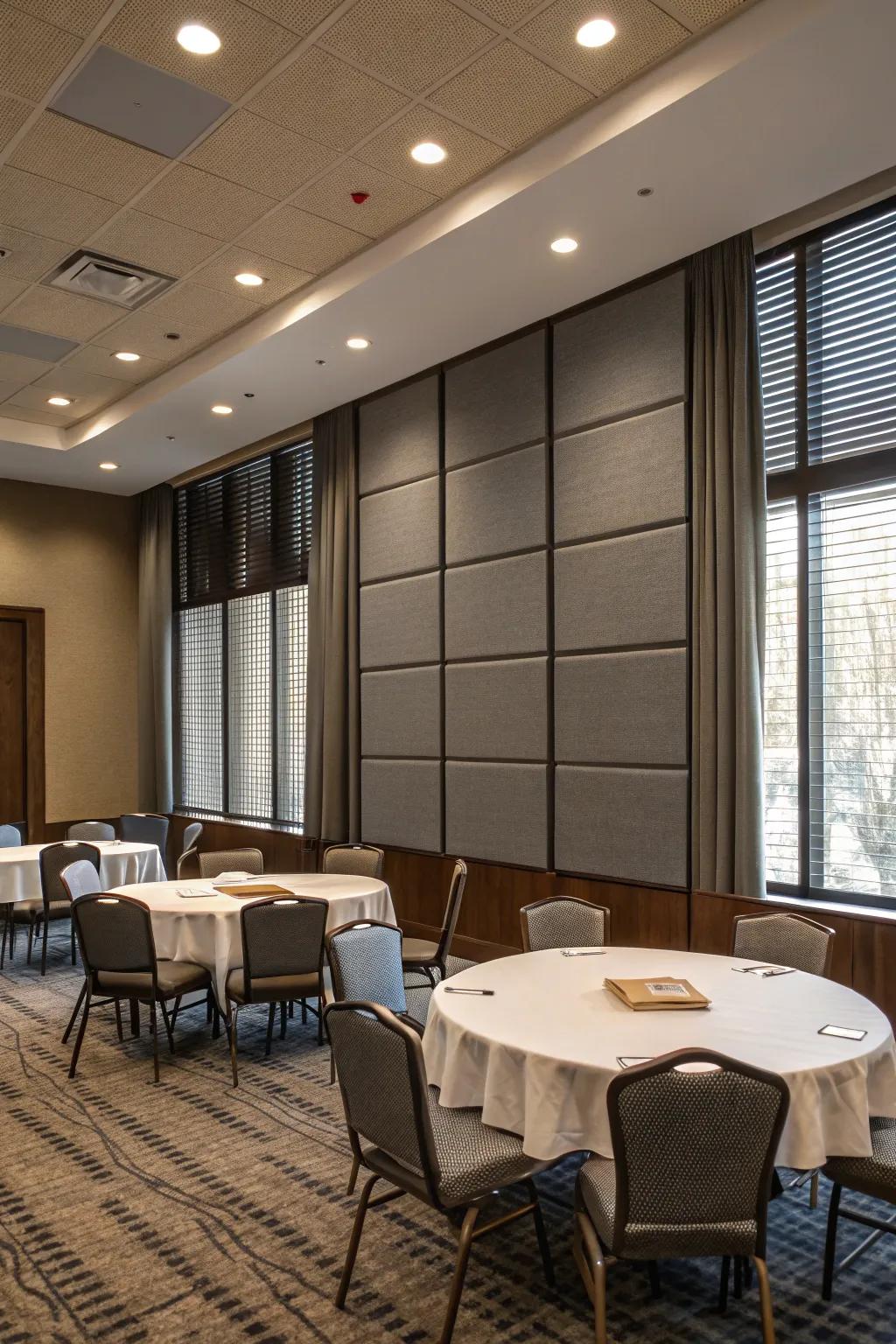Acoustic panels guarantee a tranquil, focused meeting atmosphere.