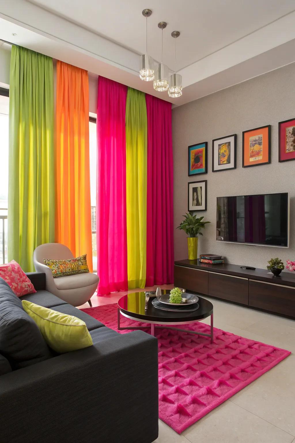 Drapes of neon inject a burst of energy and enjoyment.