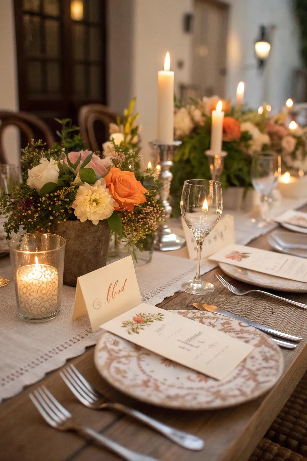 Personal message place cards create a warm, welcoming environment.