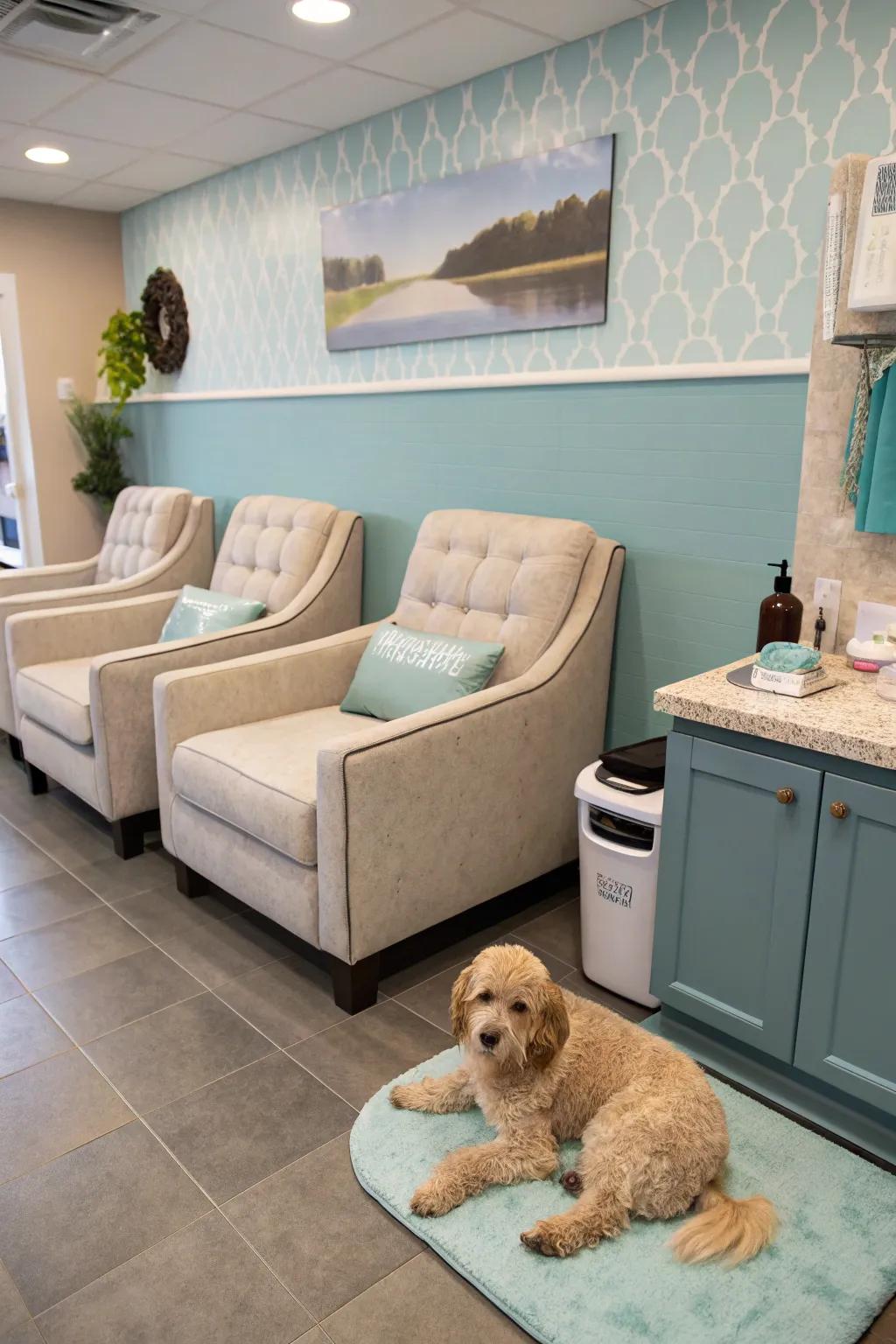 A nurturing reception with plush seating and refreshments.