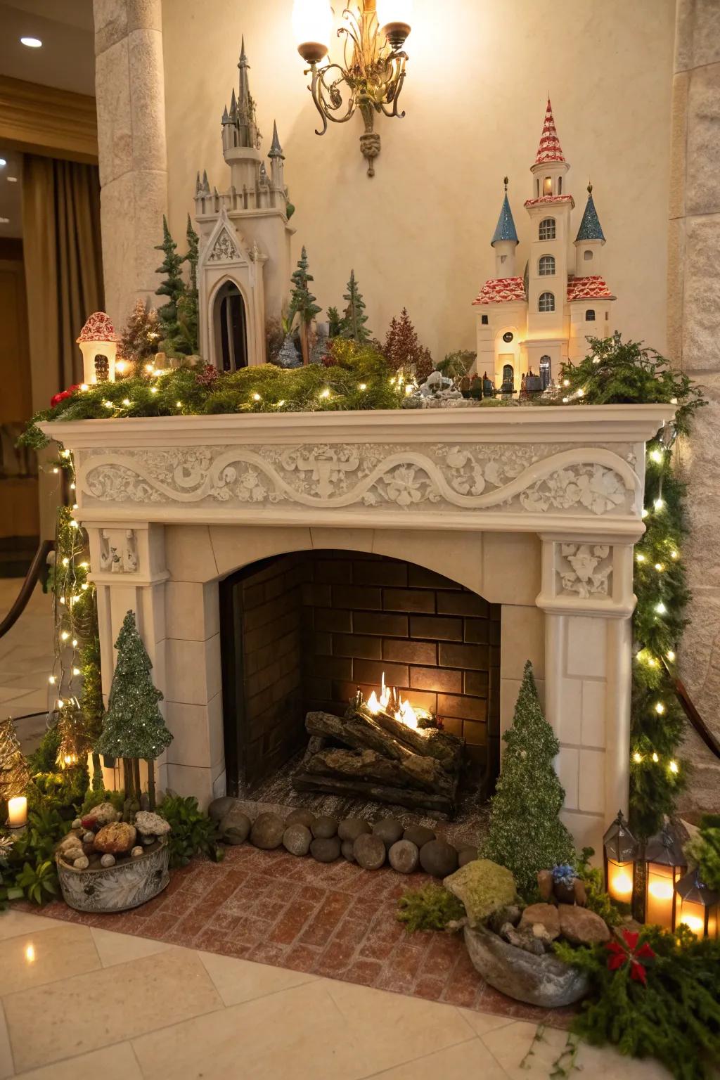 Incorporate whimsy with mythical decor in your fireplace.