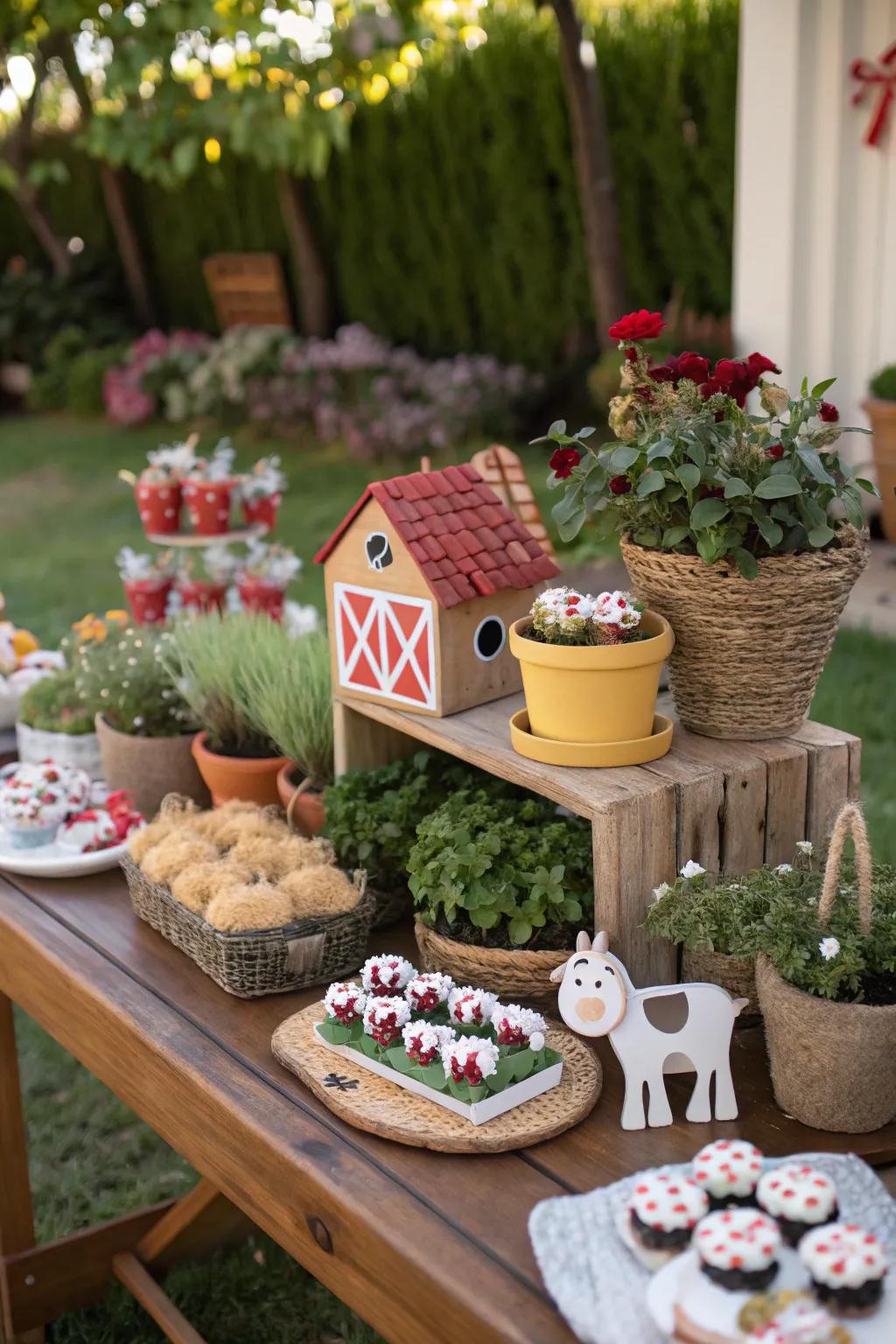 Rural-themed celebration tokens furnish a memorable takeaway for attendees.