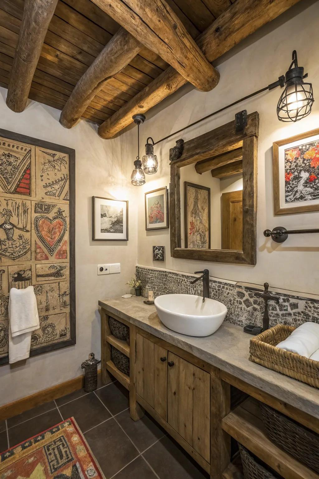 Artistic components personalize and elevate the design of this bathroom.