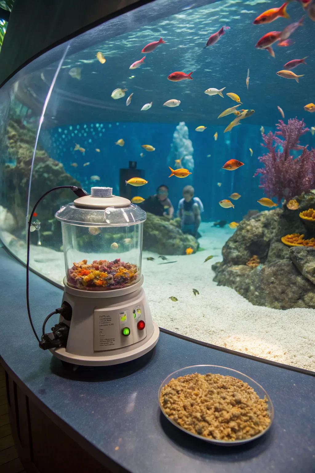 An aquarium featuring a participatory feeding station