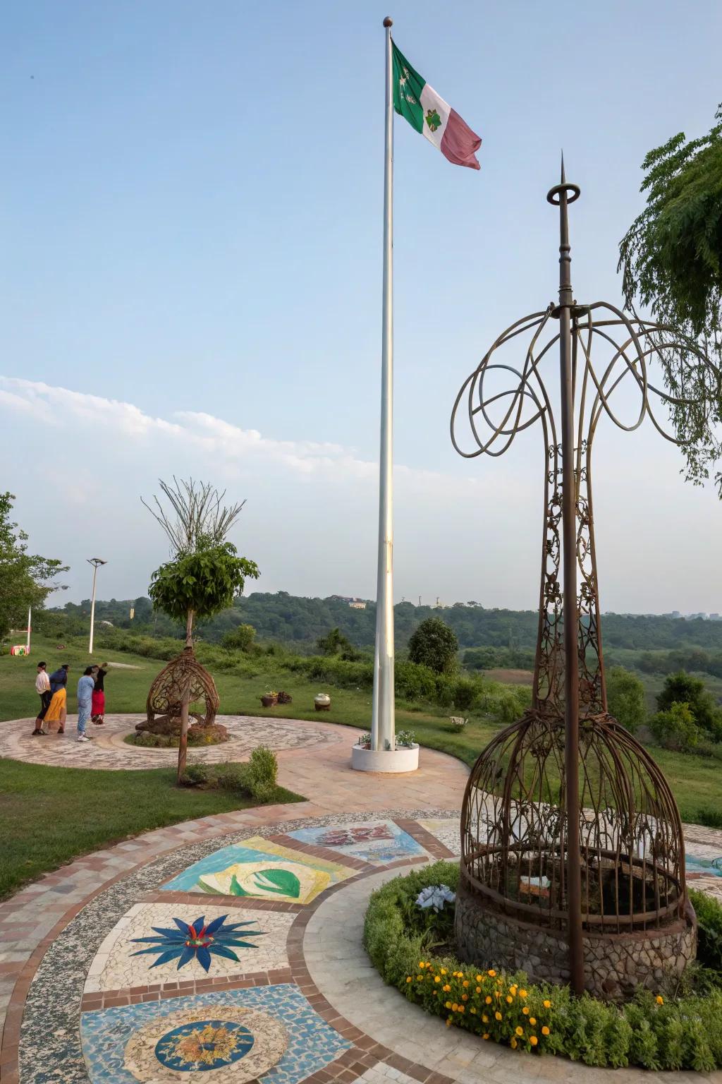 Creative installations contribute creativity and intrigue to flagpole landscapes.