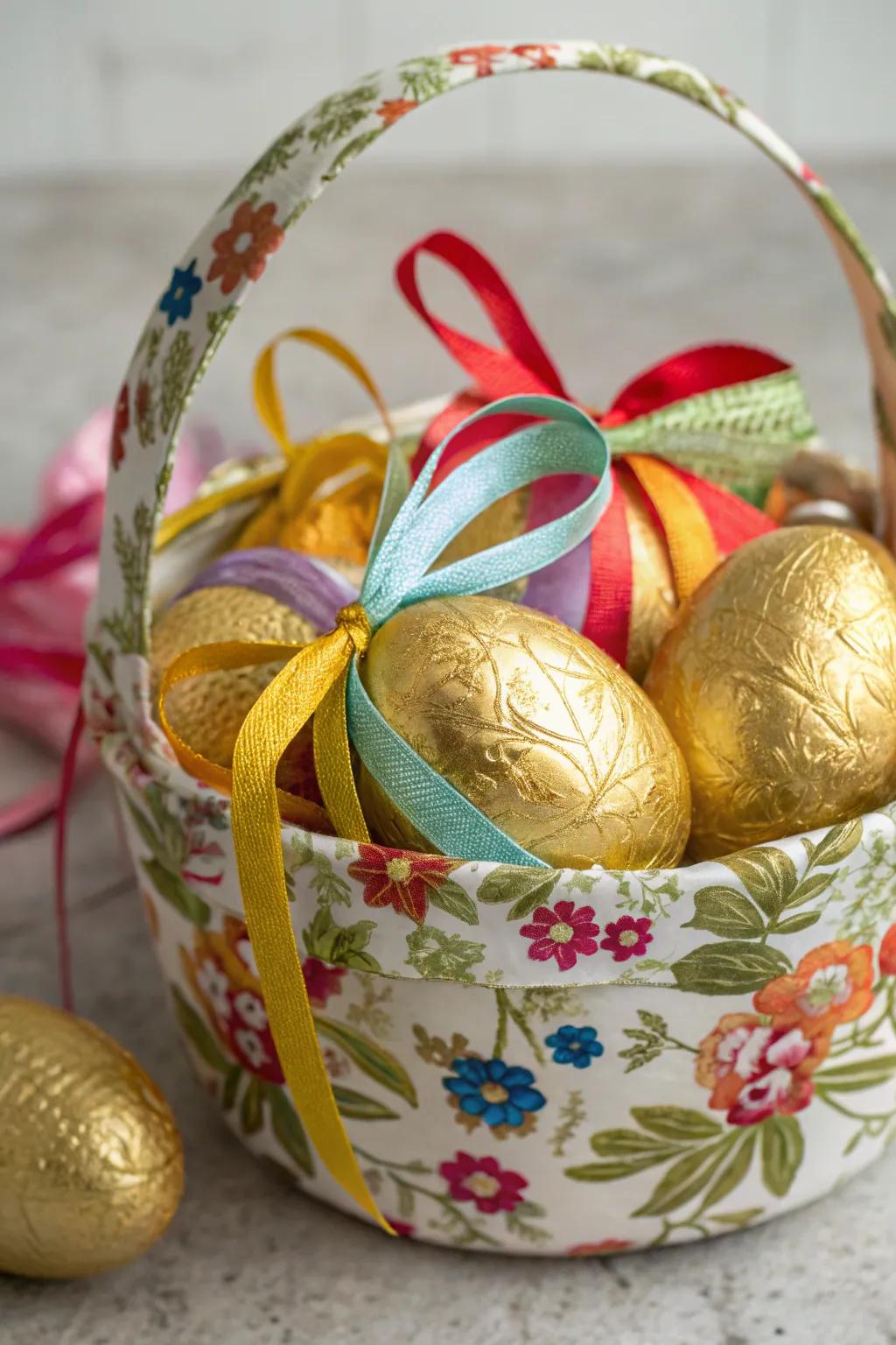 Gilded eggs complemented by band wraps introduce a festive flair to Easter.