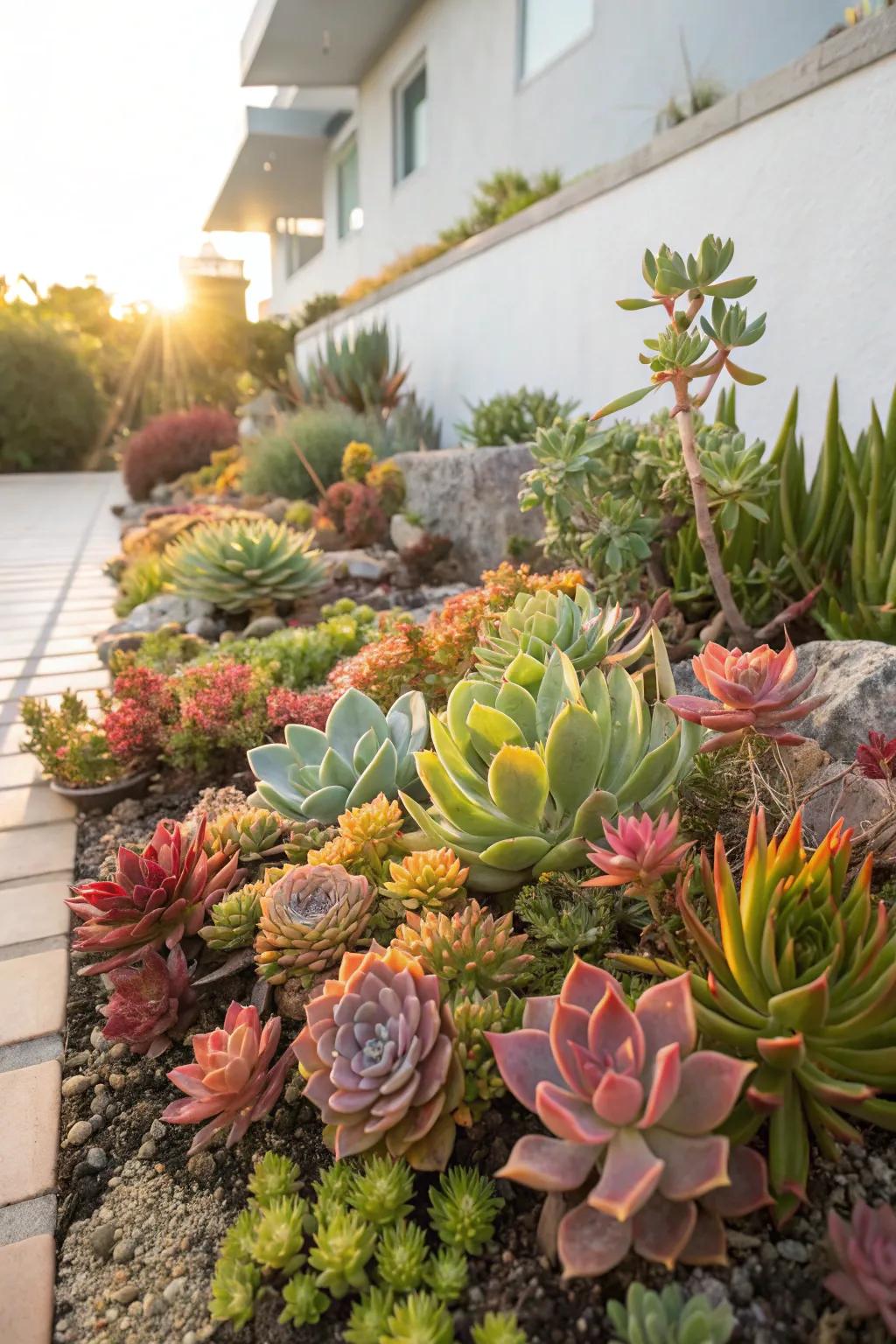 Succulent gardens offer a sculptural and drought-tolerant solution.