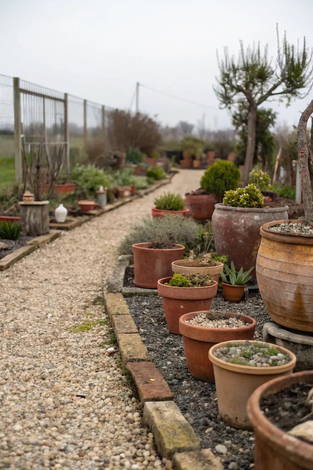 The atypical vessel forms enhance visual intrigue, incorporating an element of playfulness into the garden's framework.