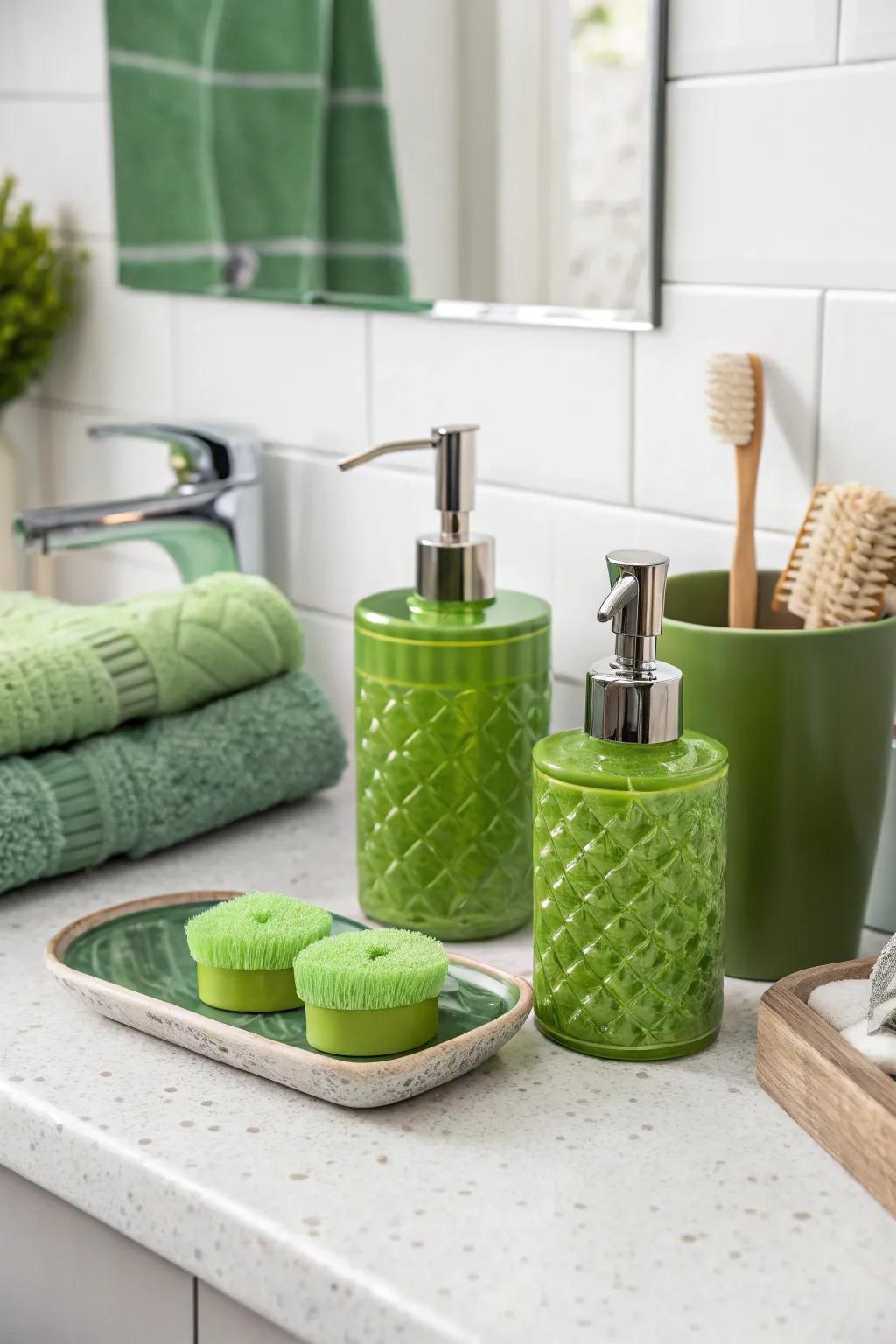 Sophisticated verdant-themed bathing fixtures.