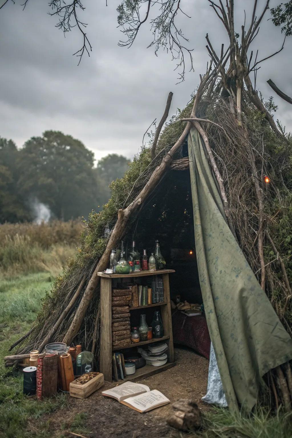 A witch's shack replete with bewitching artifacts and enigma.