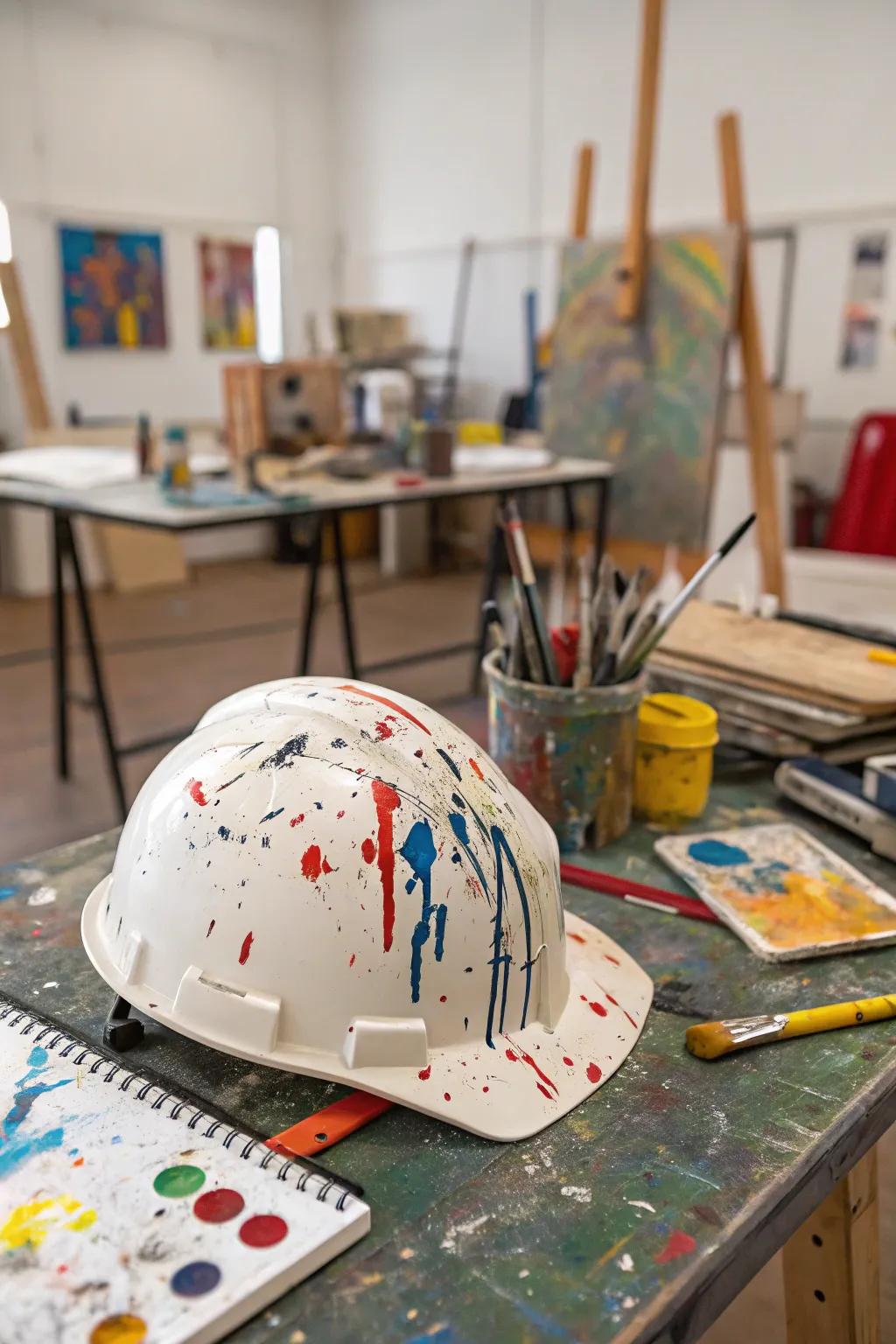 A hard hat overflowing with abstract imagination.