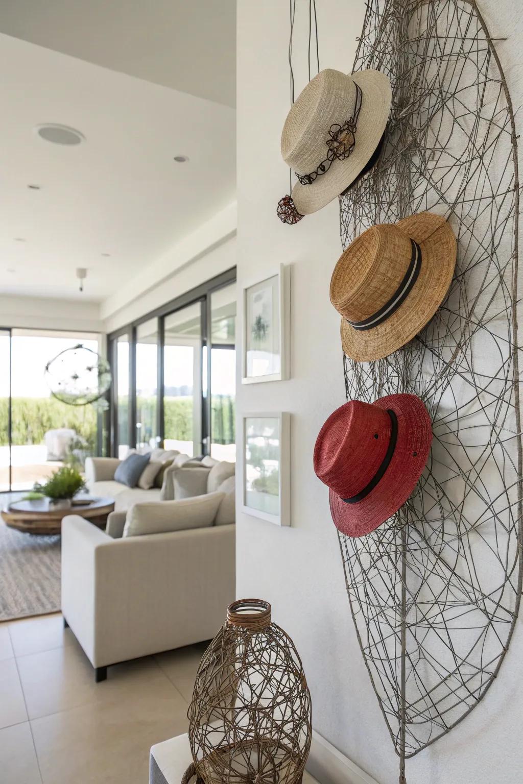 Alloy sculptures infuse an artistic charm into your hat display.