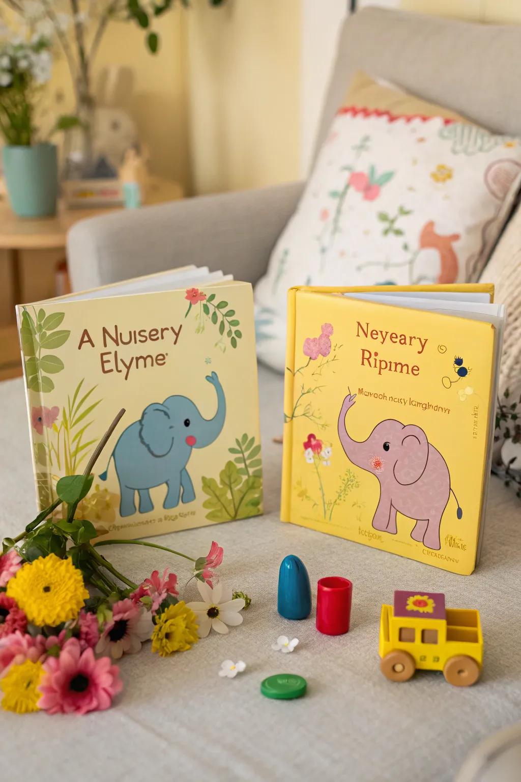 Playful and educational centerpiece featuring elephants.