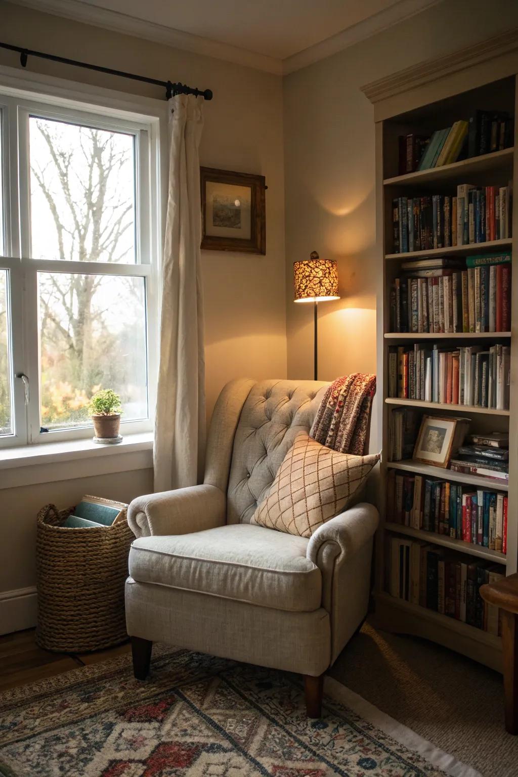 A secluded reading space offers a tranquil retreat within your bedroom.