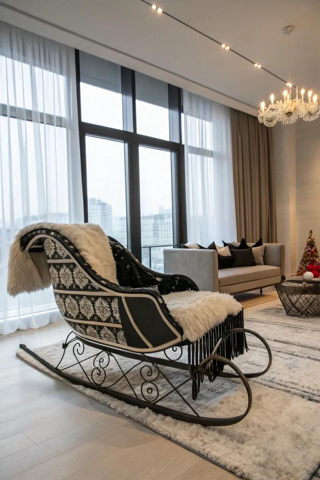 A contemporary sled showcasing daring ebony and ivory embellishments