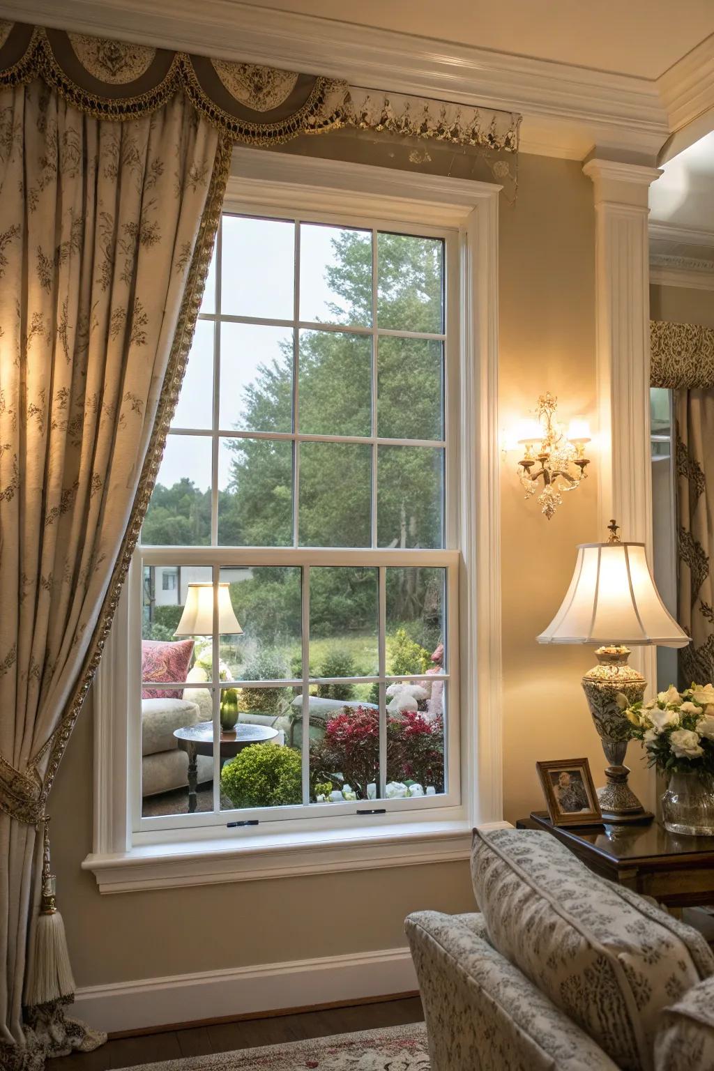 Interior protective windows enhance insulation discreetly.