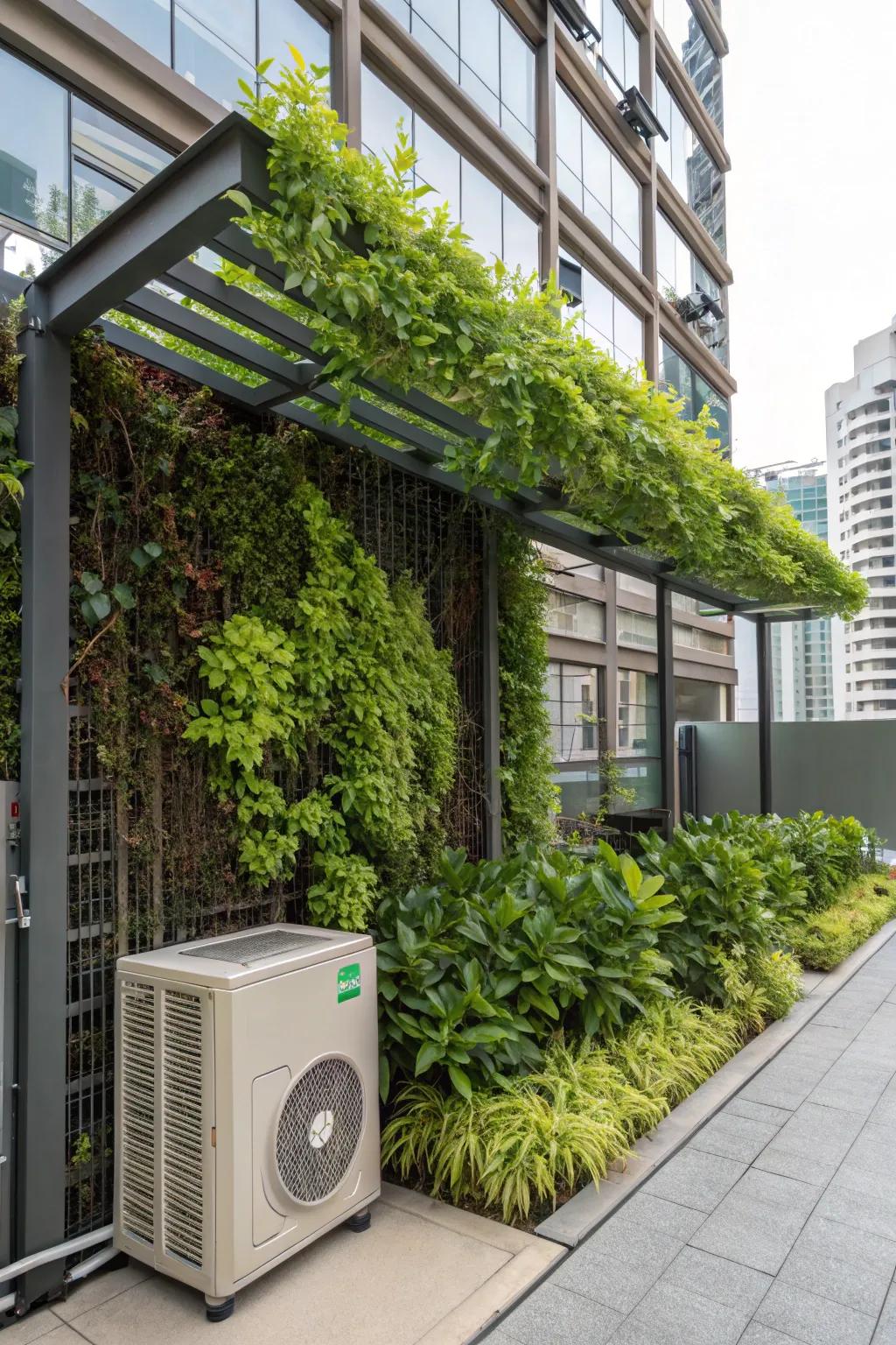 A flourishing vertical garden delivers shade and transforms the outdoor setting.