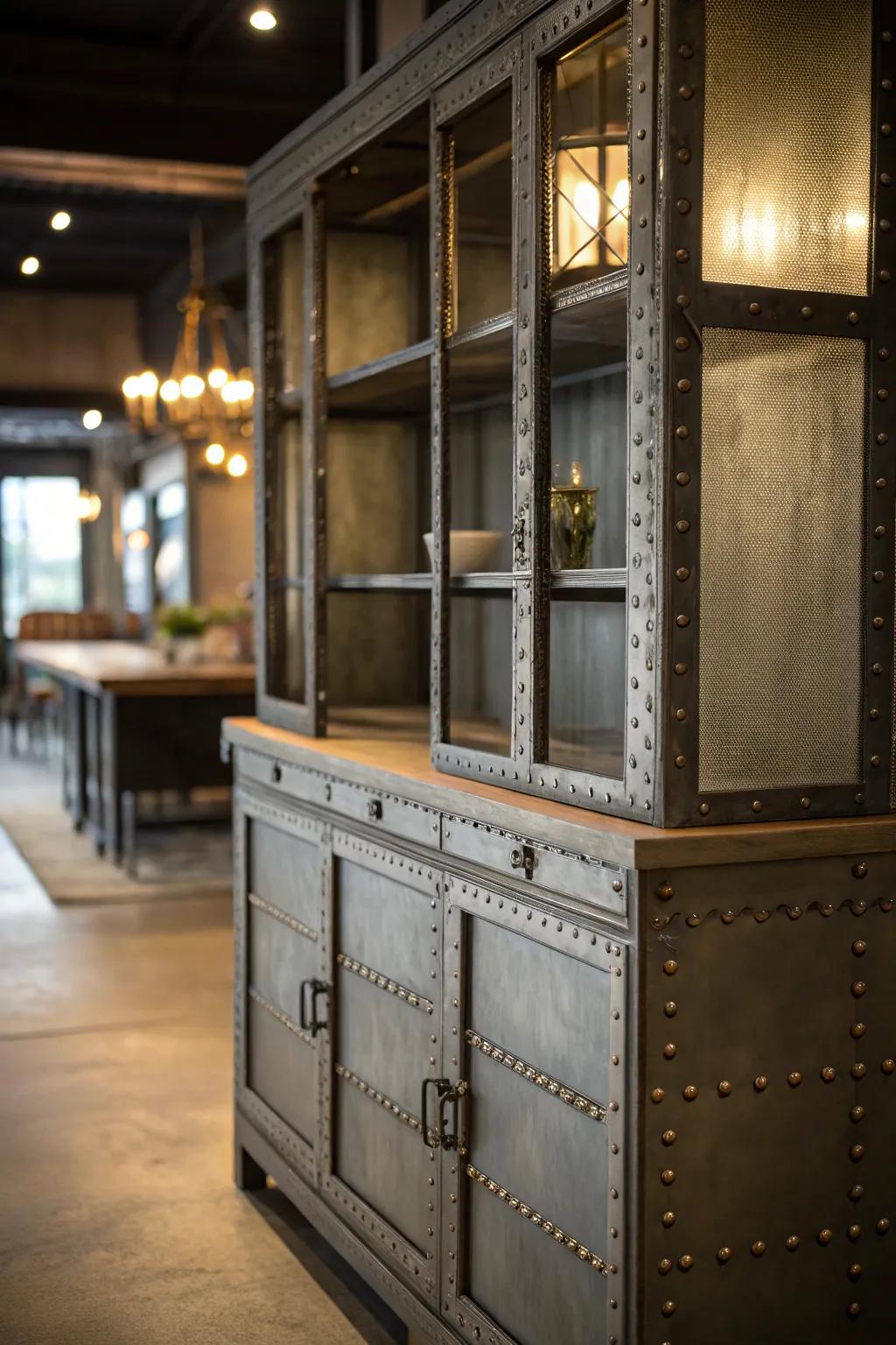 Industrial elements impart a modern twist to this hutch.