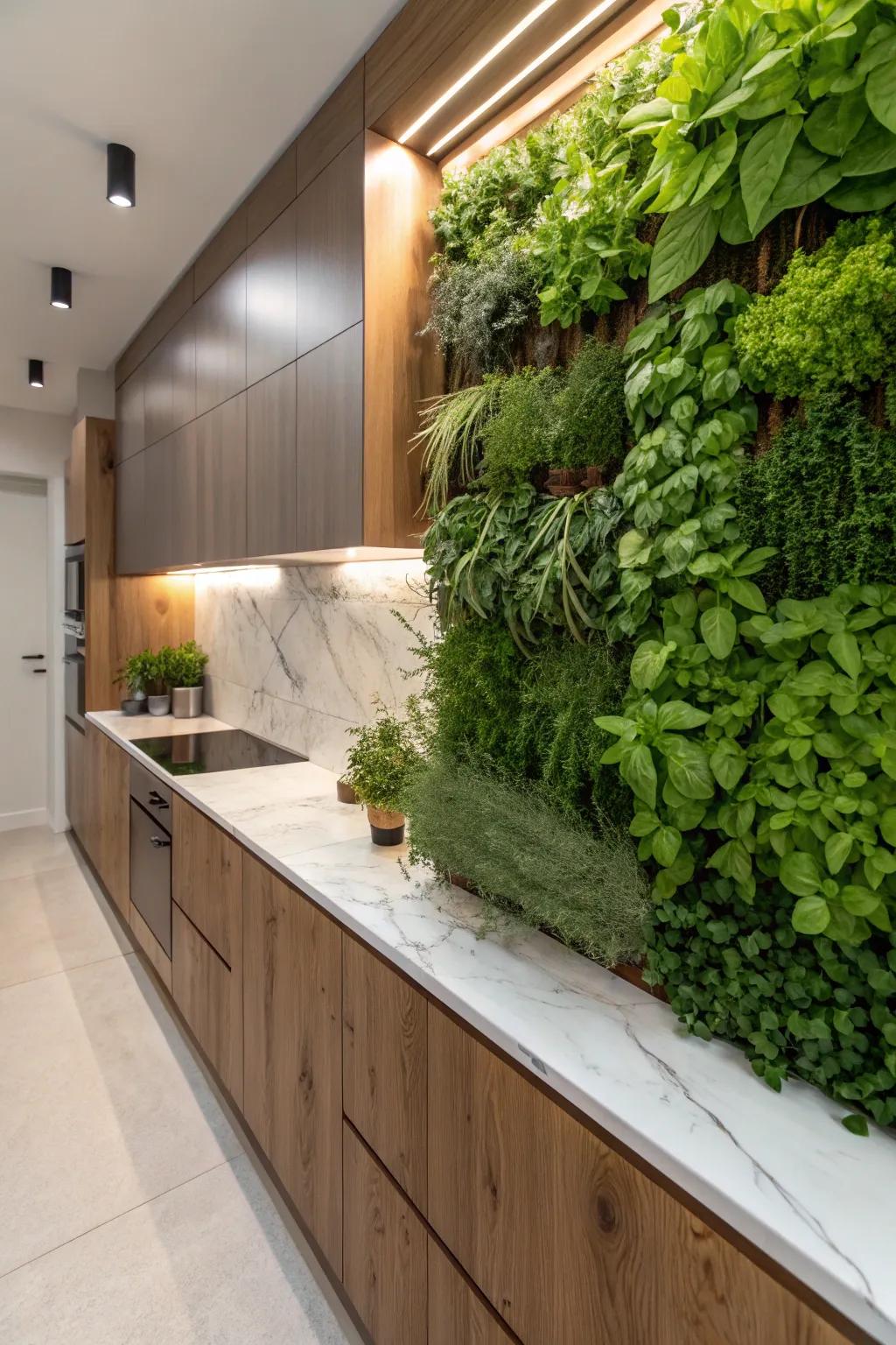 A kitchen showcasing a live herb arrangement, contributing freshness and utility.