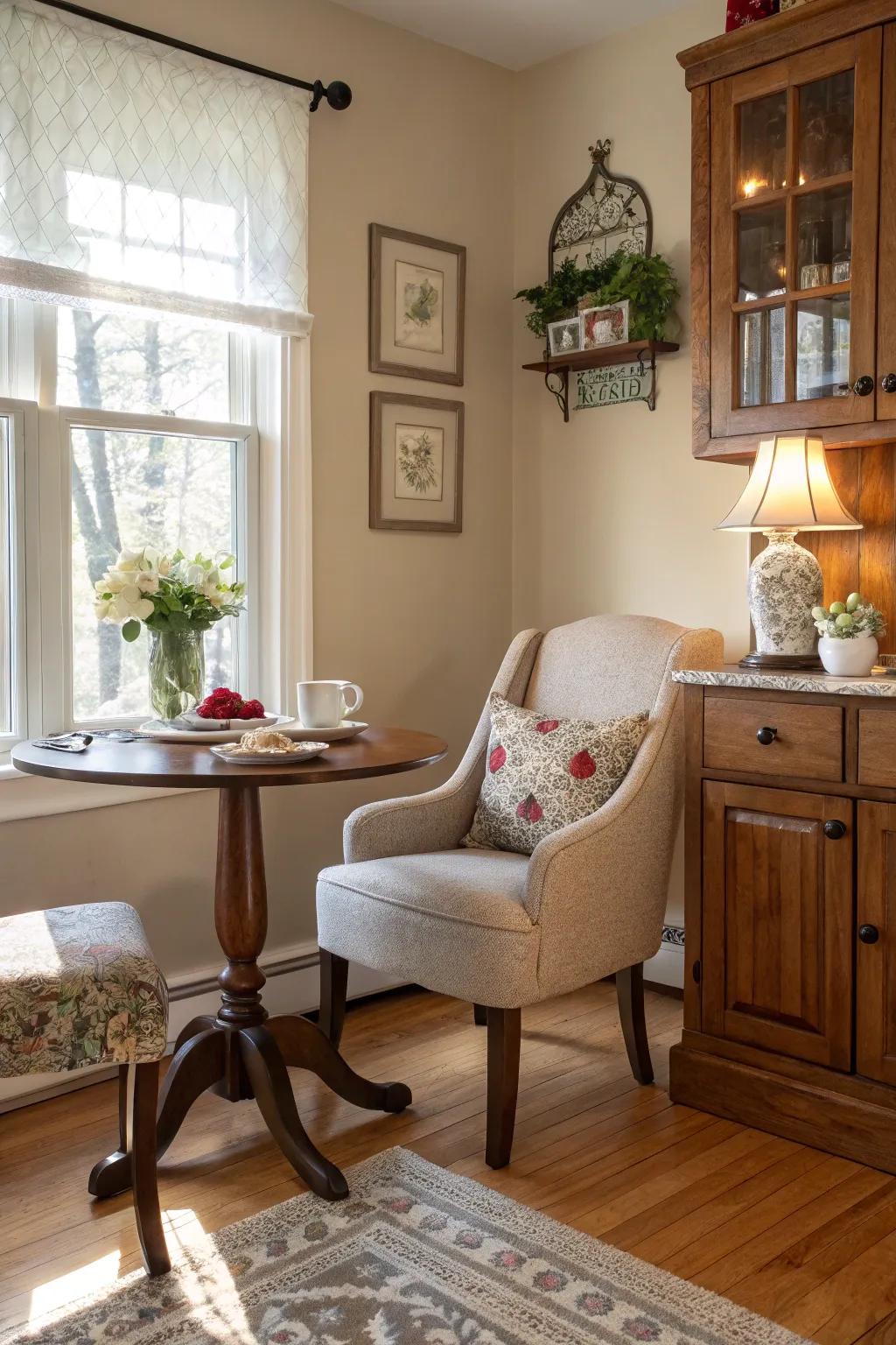 A coffee corner introduces a charming and functional element.