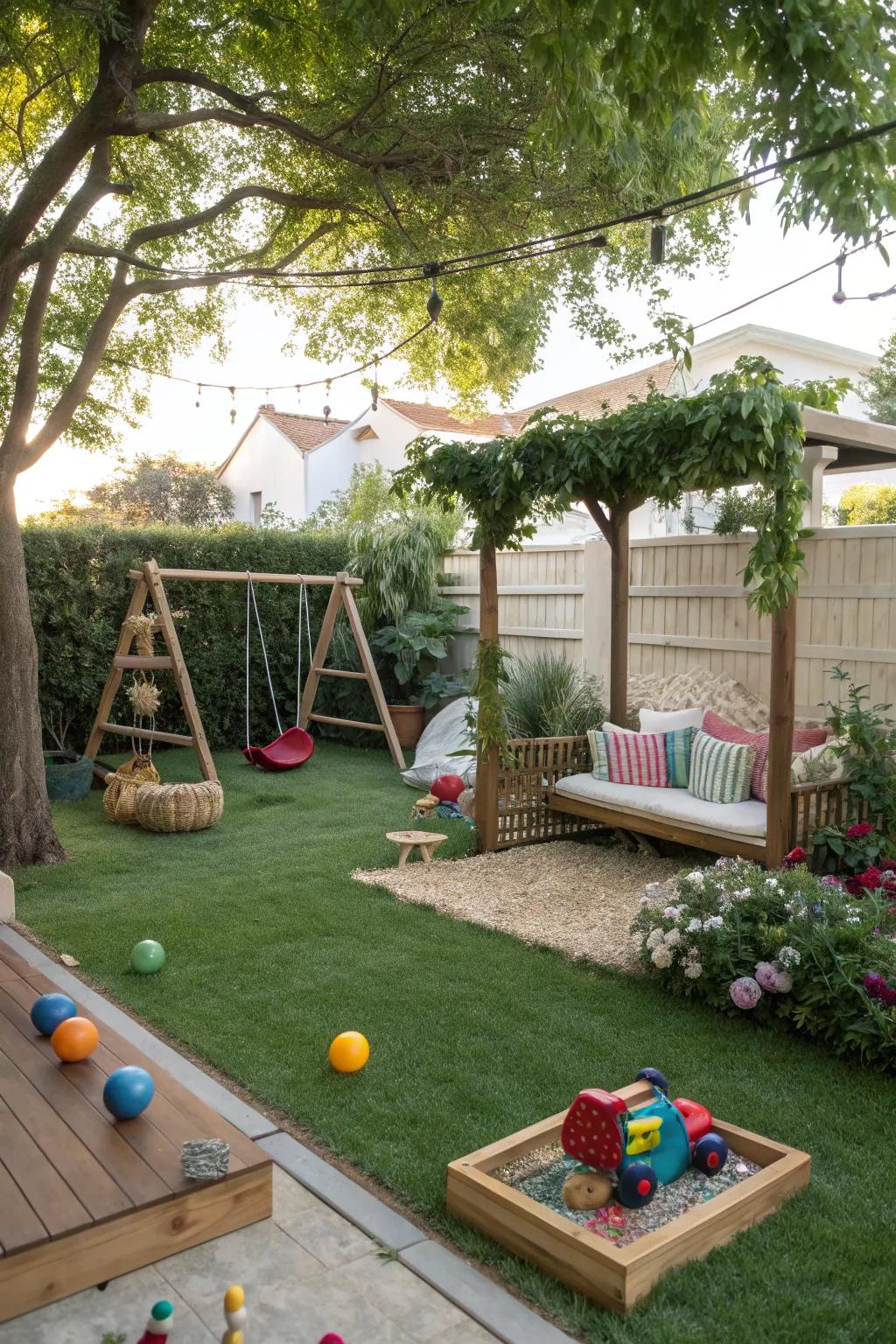 A recreational vicinity within the garden corner incites jubilation and imagination.