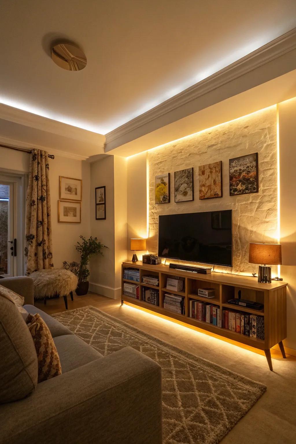 Dramatic feature wall via LED illumination.