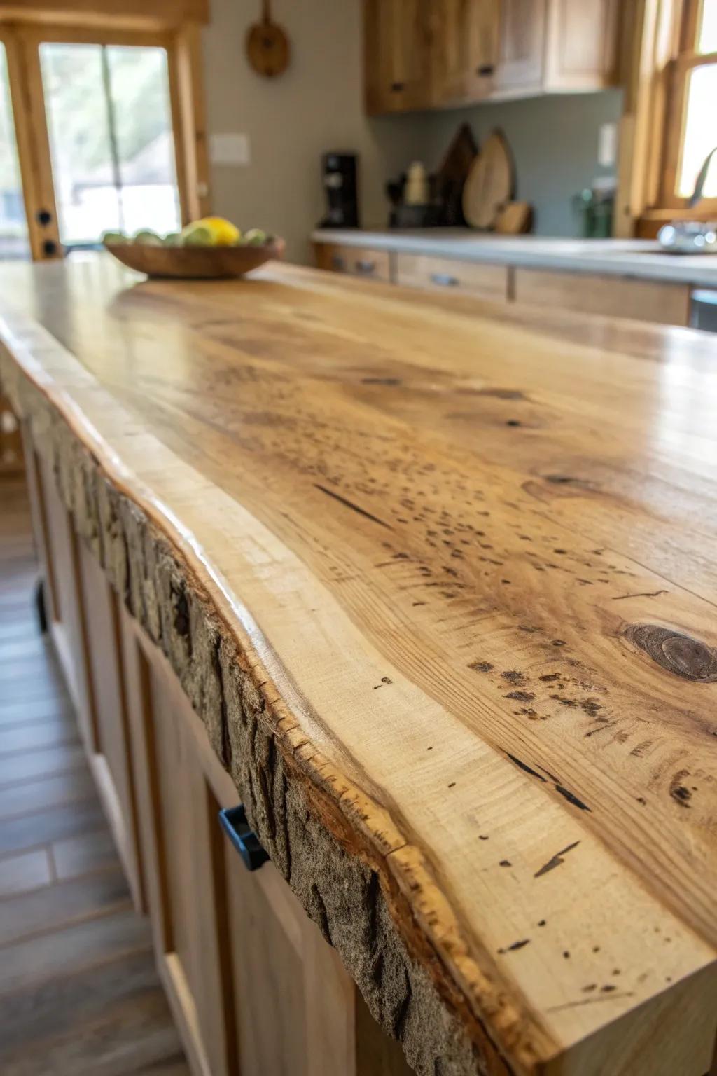 Appreciating the natural flaws that enhance the character of a live edge countertop.