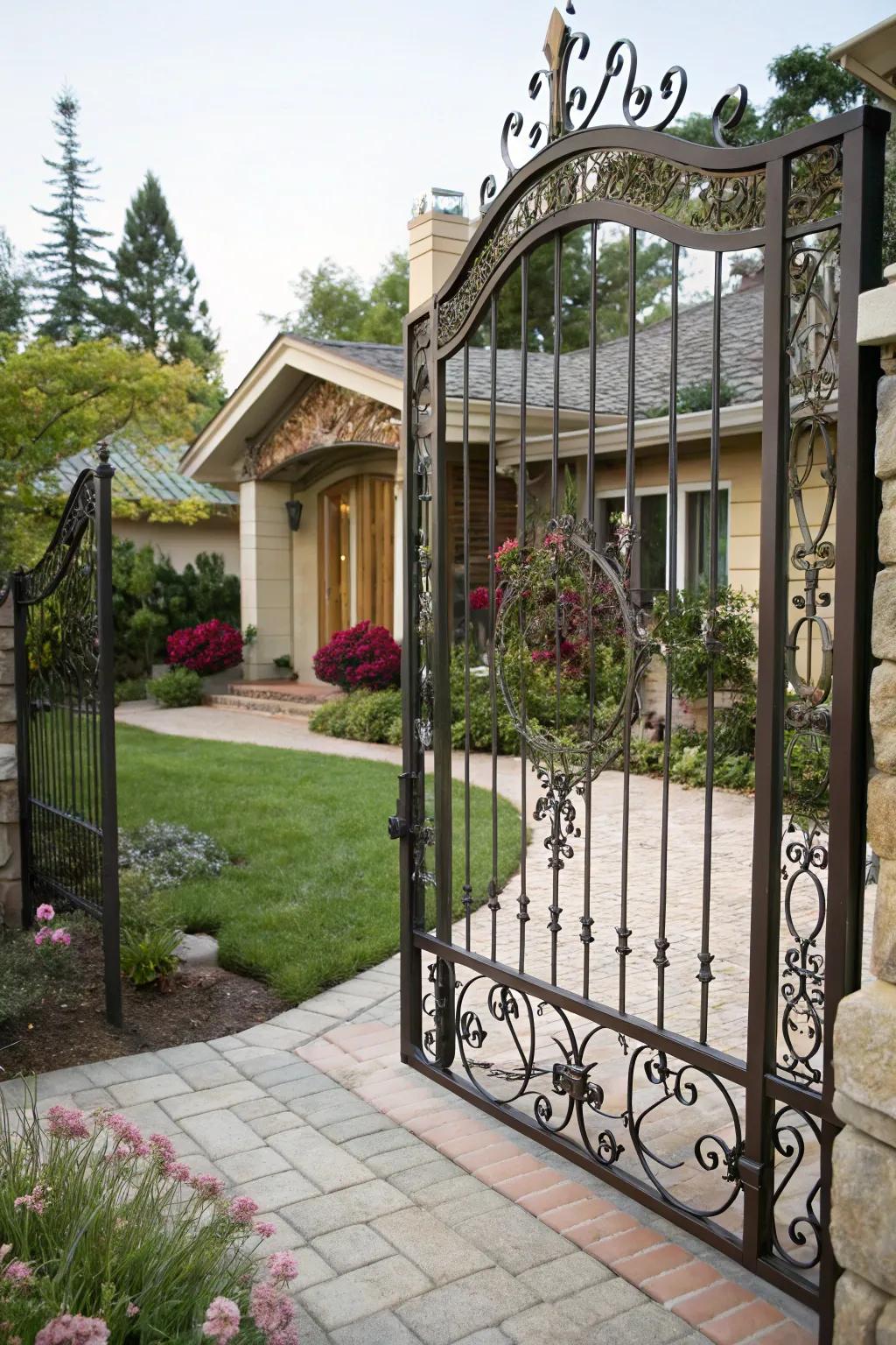 A customized metal gate that mirrors personal style and ingenuity.