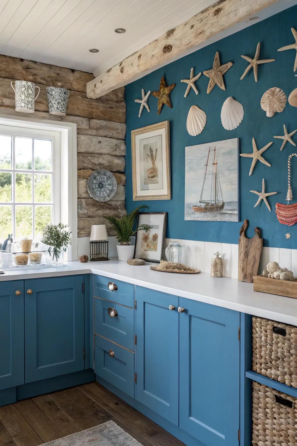 A showpiece wall creates a striking point of focus in the kitchen.