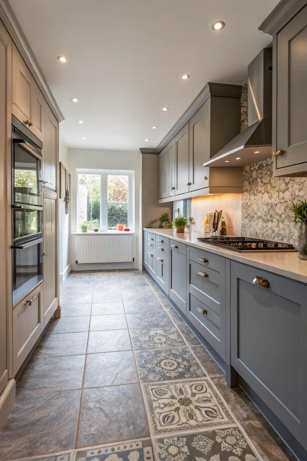 Matching flooring enhances harmony and visual interest.