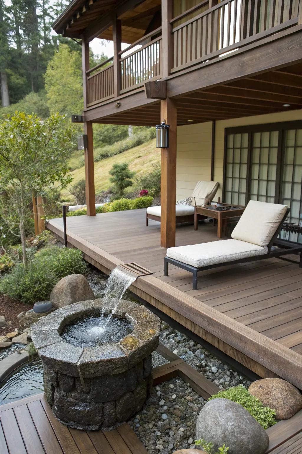 A peaceful deck corner designed for meditation and relaxation.