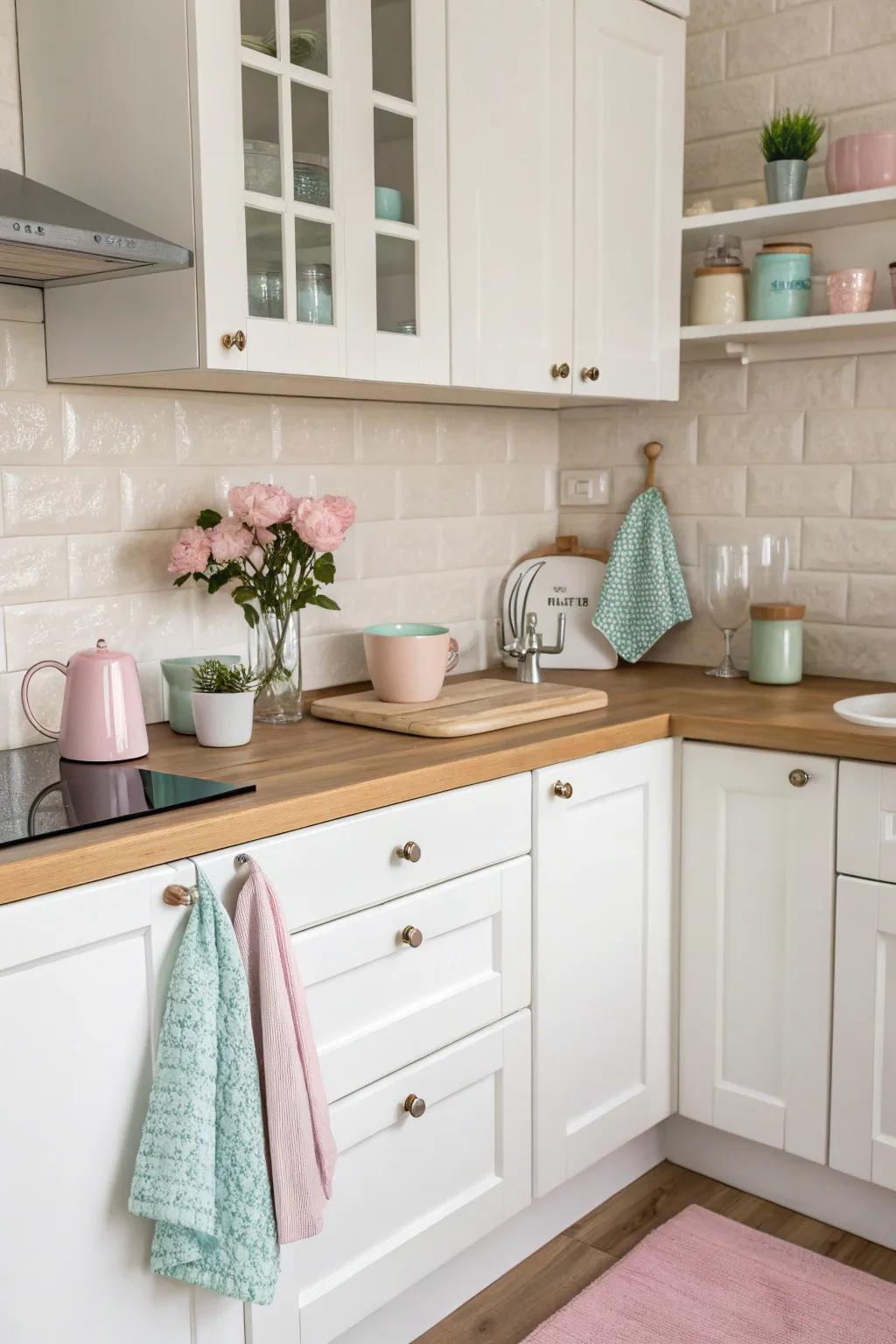 A subtle burst of color can infuse freshness to a neutral cooking area.