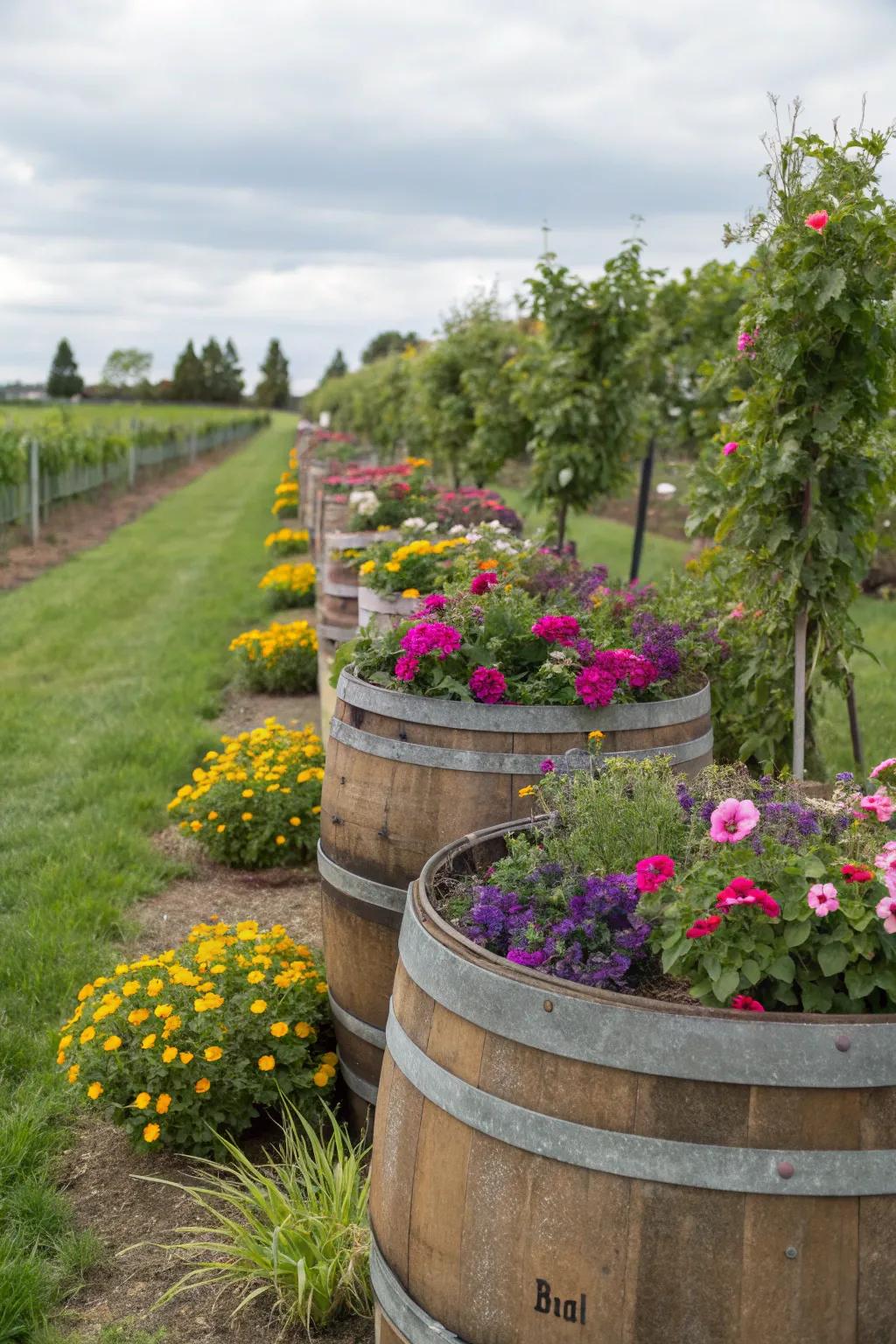 Eco-friendly and stylish containers made from repurposed wine barrels.
