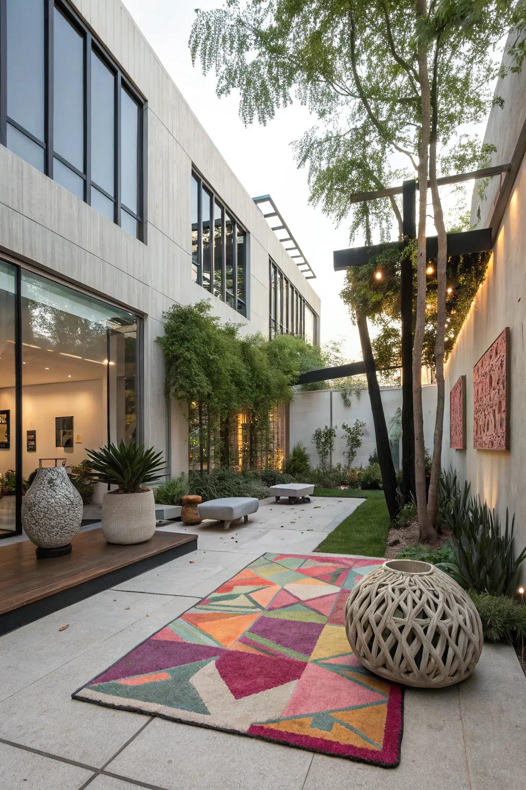 Intrigue built by unexpected rug shapes.