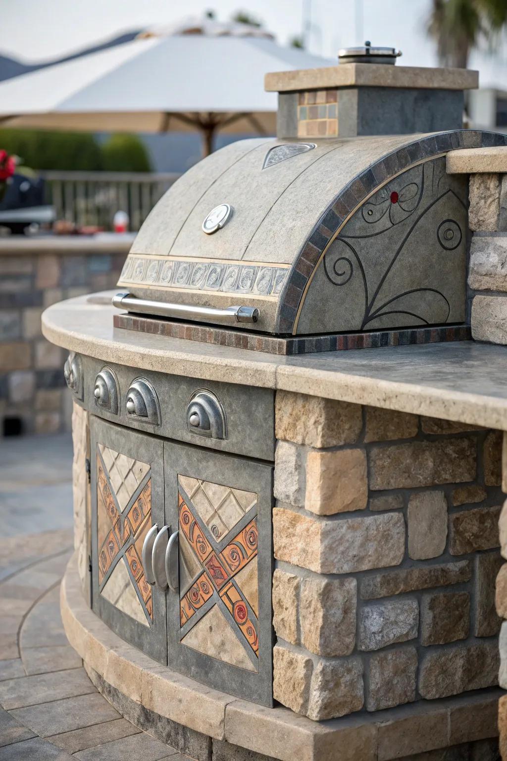 An artistic stone BBQ layout introduces imaginative flair to your garden.