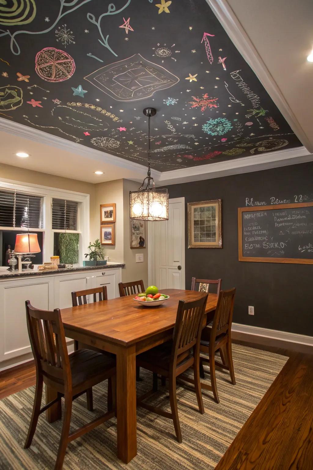 Chalkboard ceilings deliver a canvas for ingenuity and personalization.