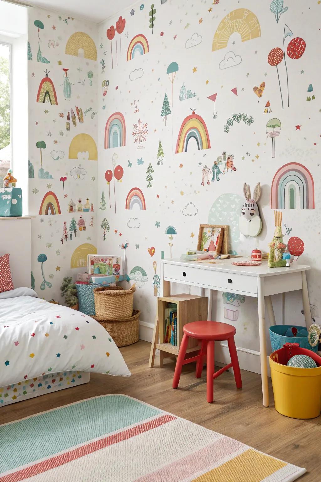 Produce a joyful and compelling atmosphere using lively wallpaper designs.