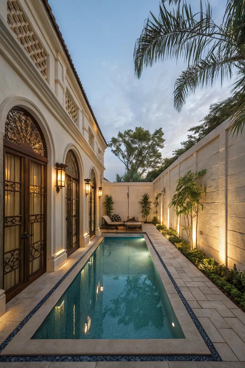 A secluded courtyard pool delivers supreme seclusion.