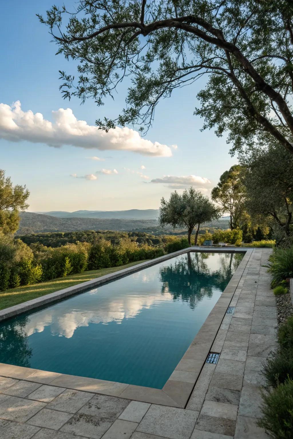 A reflective surface appends elegance and serenity to the pool.