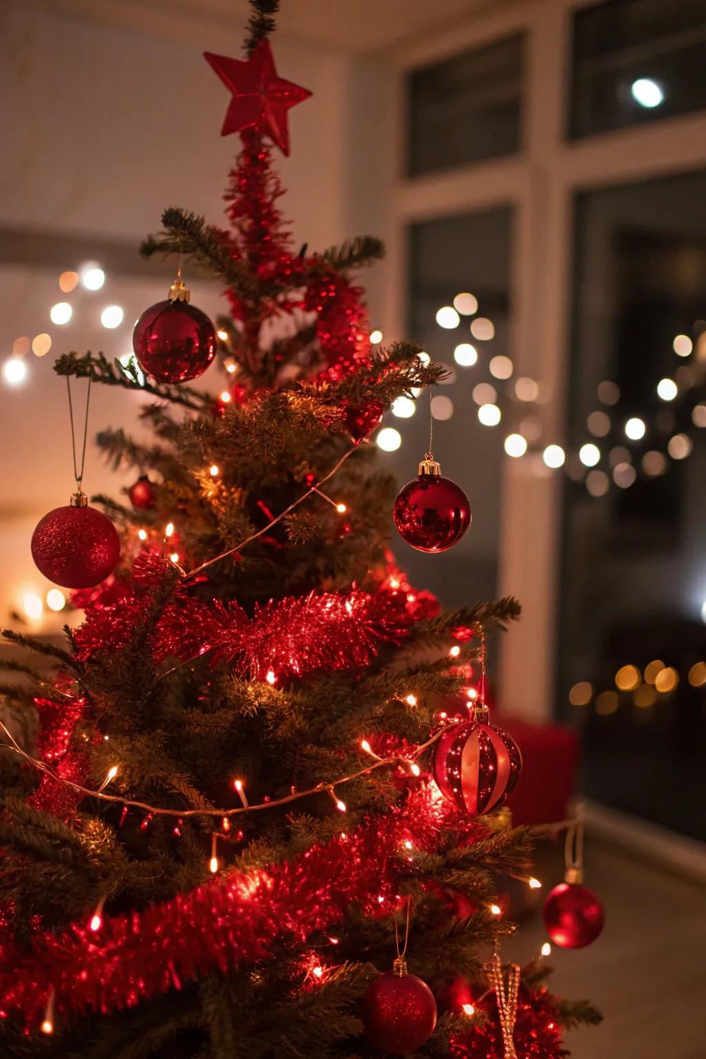 Enchanting Christmas tree featuring scarlet fairy lights