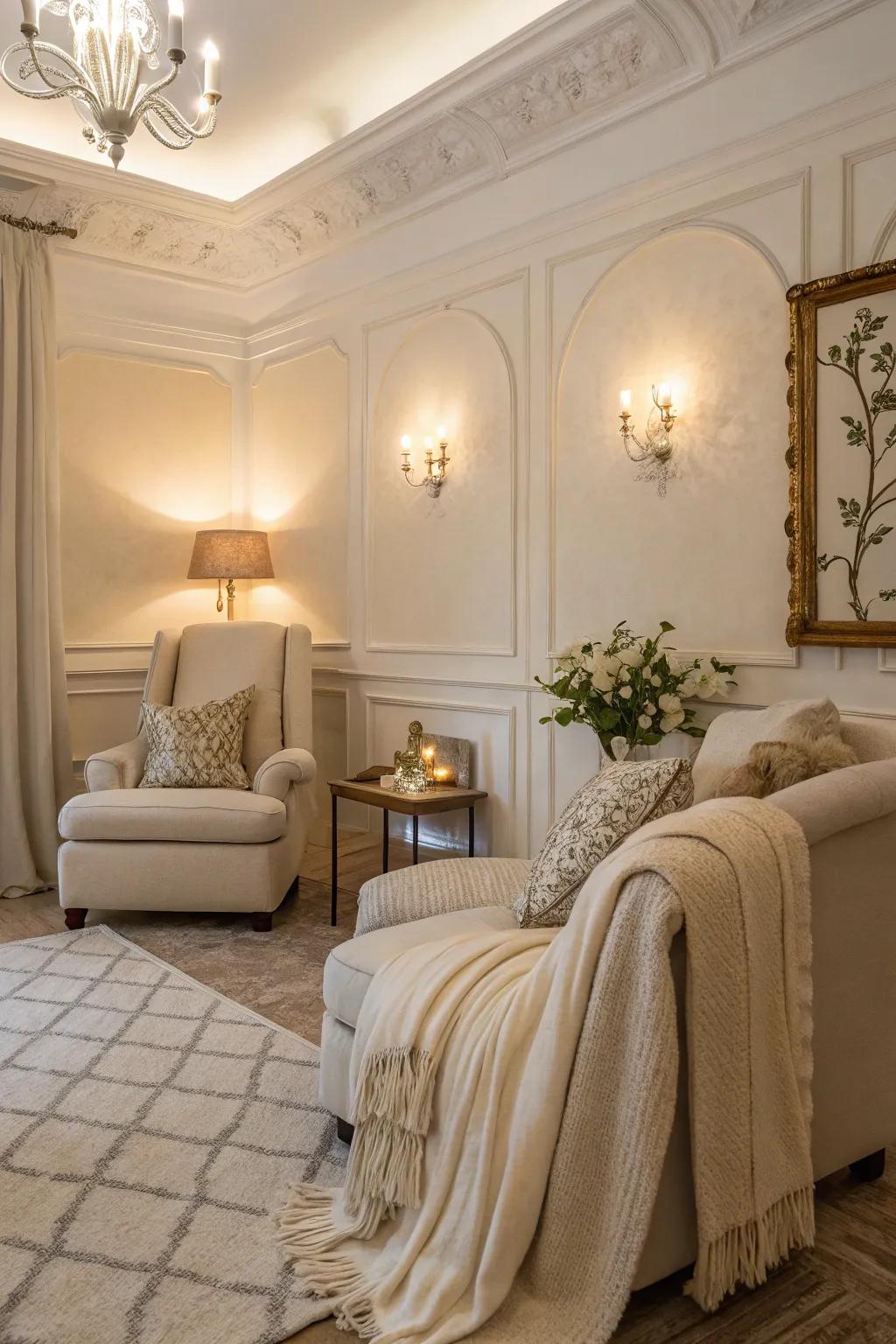 Light cream whites provide gentle elegance.
