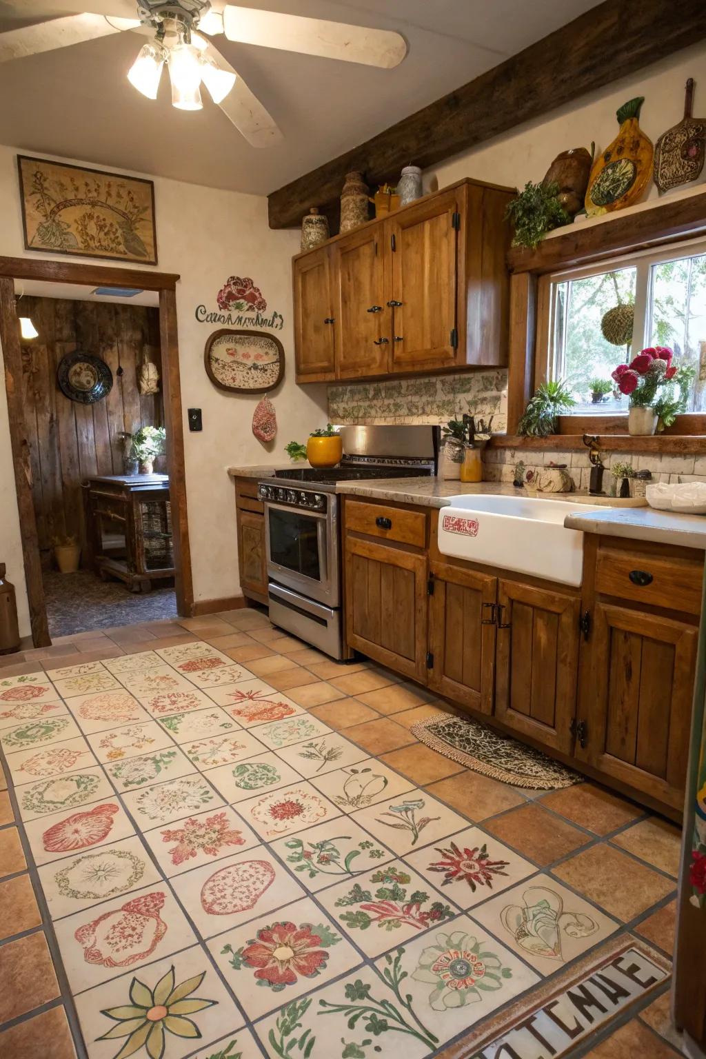 Hand-painted tiles offer individualized artistry in the kitchen.