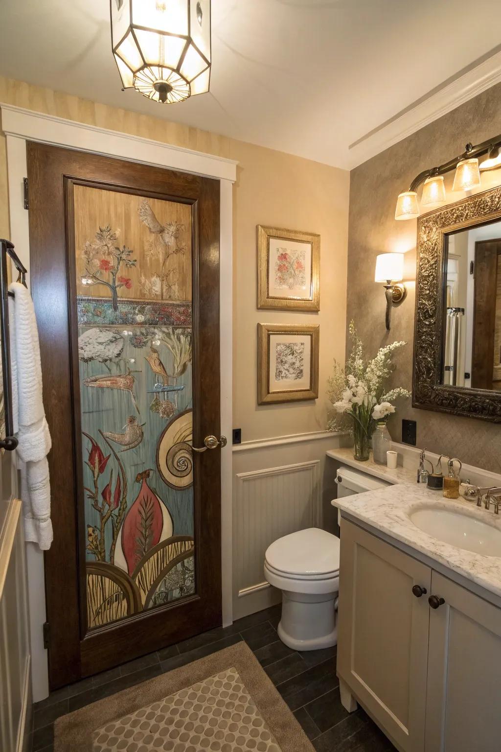 Custom artwork doors echo both personal stylistic vision plus artistic merit.