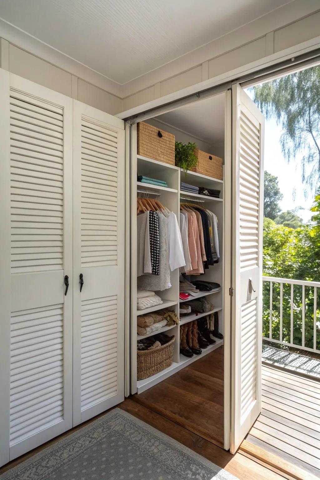 Louvered doors offer both texture and ventilation.