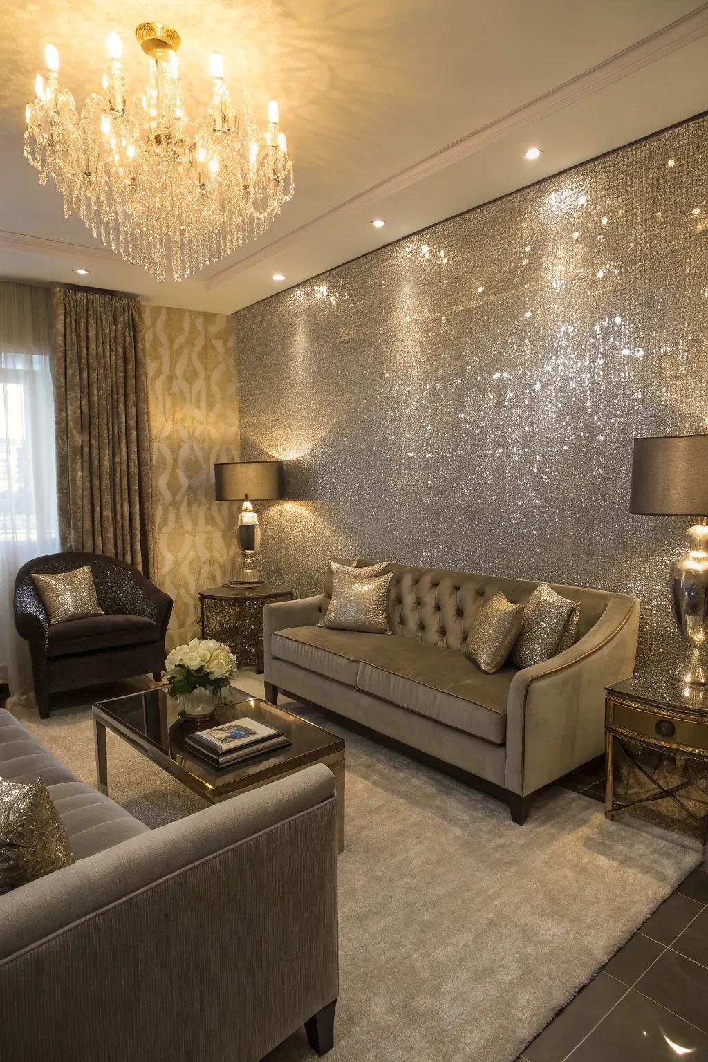A small living room with metallic accents for sparkle.