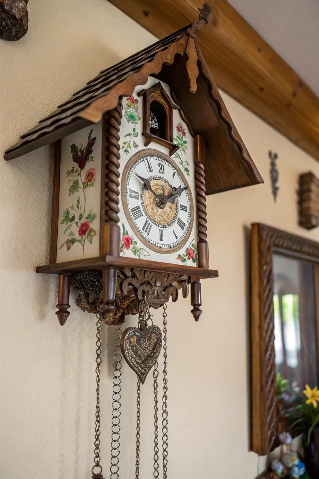 Whimsical timepieces contribute a playful nuance to steampunk decoration.