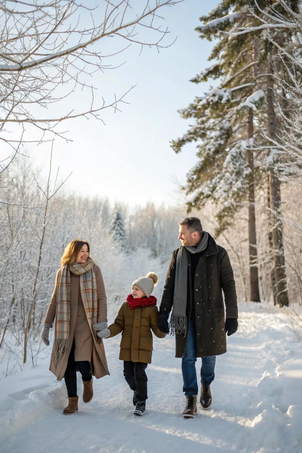 Family bonding time during a scenic nature walk.
