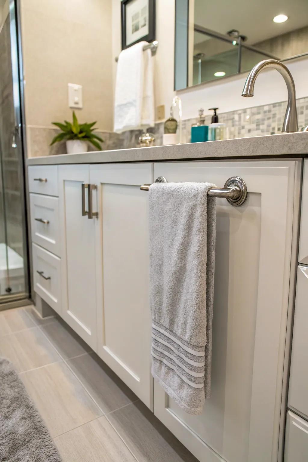 Opt for convenience with a magnetic towel holder, perfect for easy and non-permanent storage.