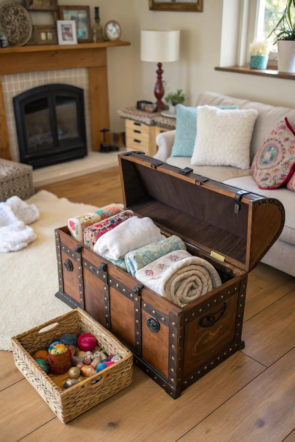 Functional storage converges with panache, exemplified by a practical treasure chest.