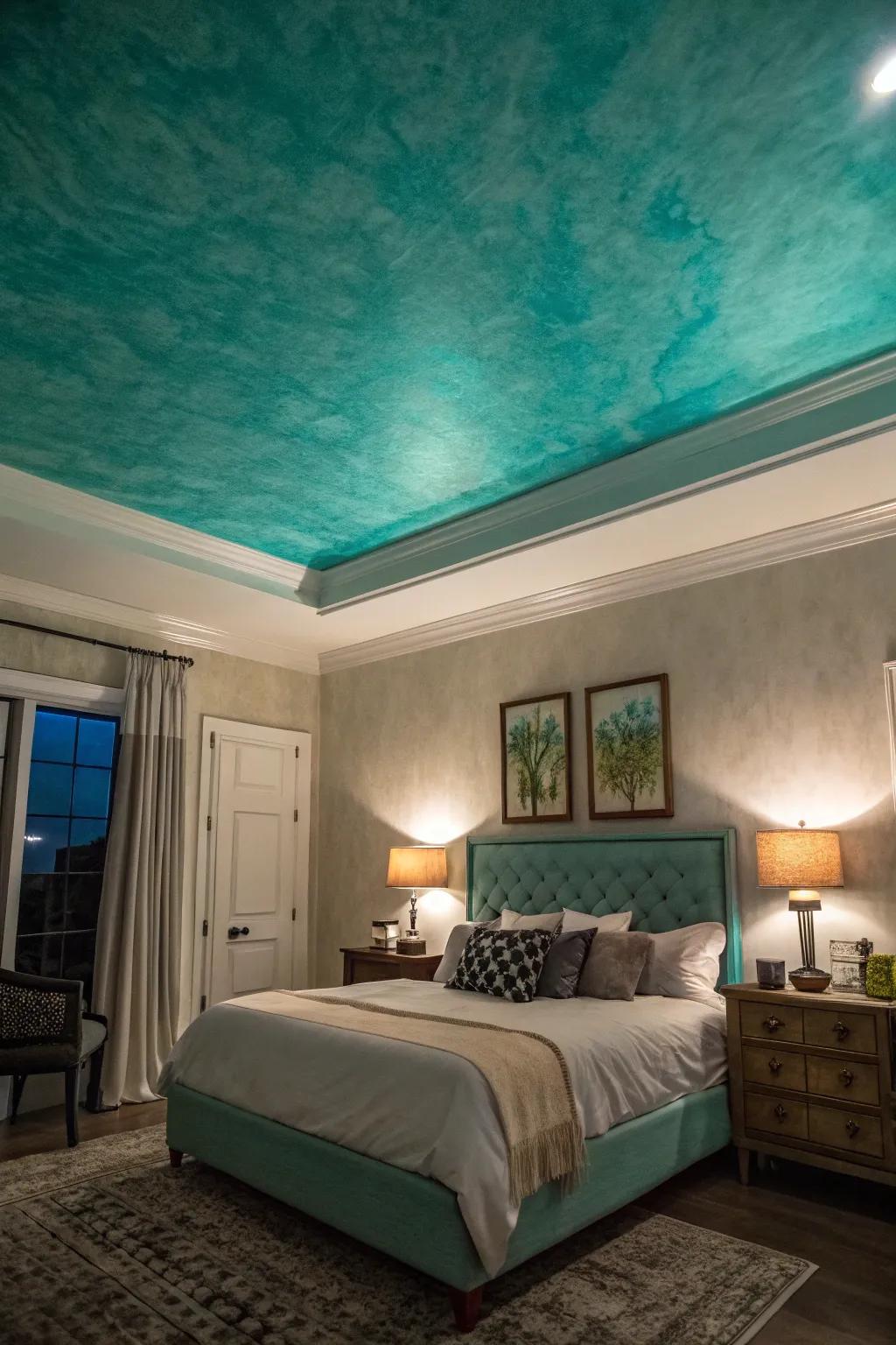Teal ceilings add a touch.